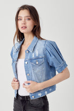 Load image into Gallery viewer, Naples Shirring Sleeve Crop Jean Jacket