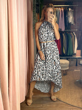 Load image into Gallery viewer, Animal Print Halter Linen Dress
