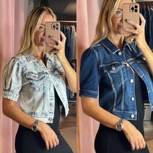 Load image into Gallery viewer, Naples Shirring Sleeve Crop Jean Jacket
