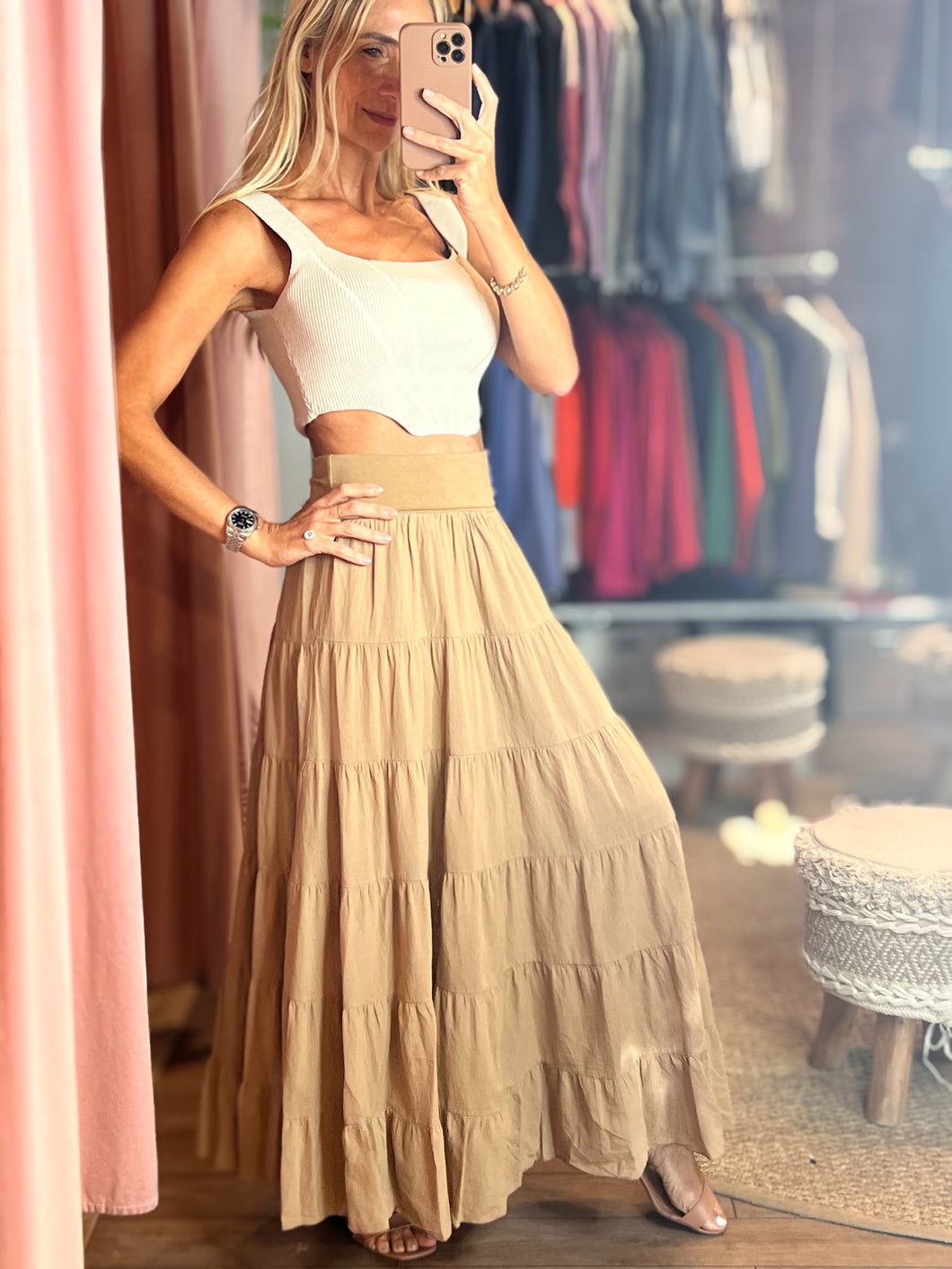 Zuny Cotton Flowy Maxi Skirt