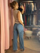 Load image into Gallery viewer, Mallory Dark Wash Denim Cargo Jeans
