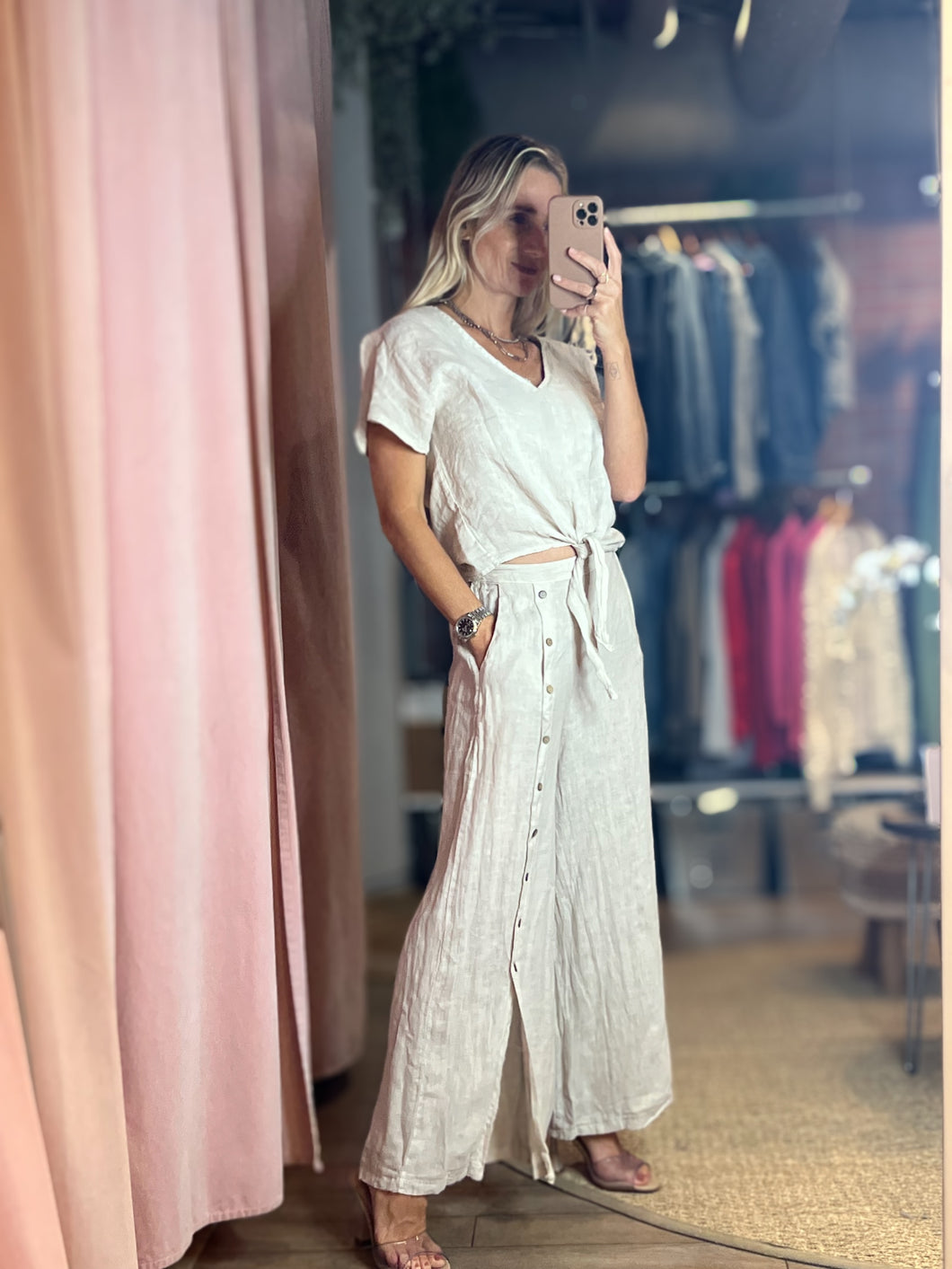 Nicole Mid-Waisted Wide Leg Linen Pants