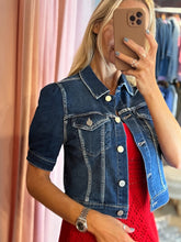 Load image into Gallery viewer, Naples Shirring Sleeve Crop Jean Jacket
