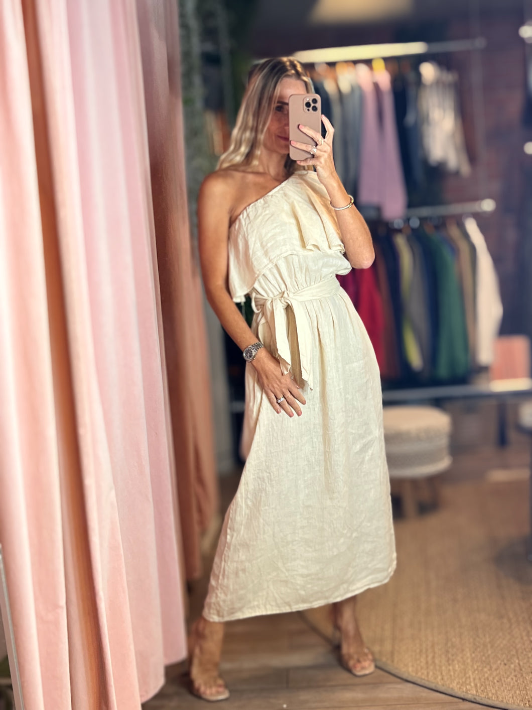 Arianna One Shoulder Linen Dress