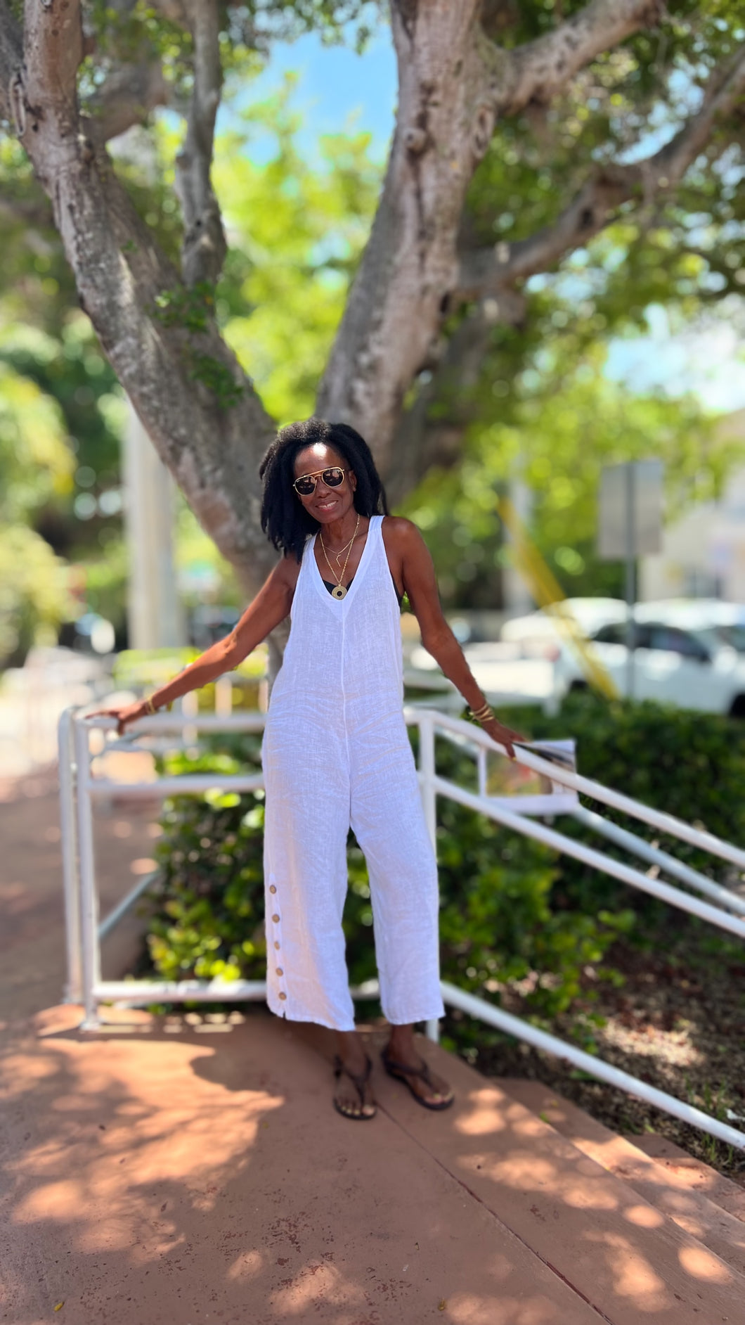 Elena Solid Color Linen Jumpsuit