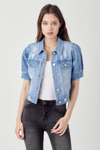 Load image into Gallery viewer, Naples Shirring Sleeve Crop Jean Jacket
