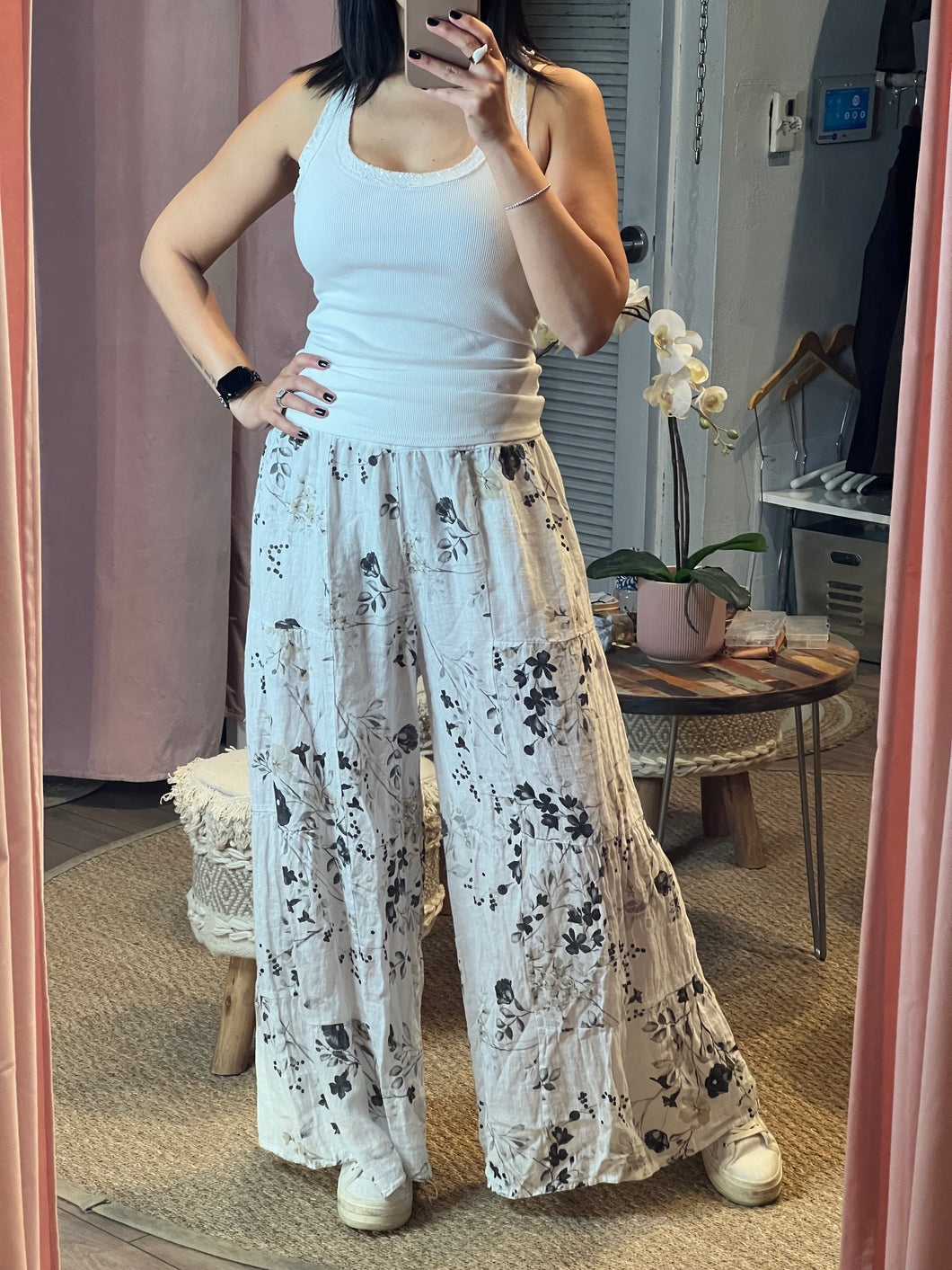 Floral Print Linen Pants