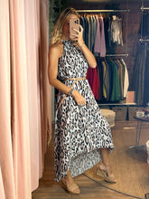 Load image into Gallery viewer, Animal Print Halter Linen Dress
