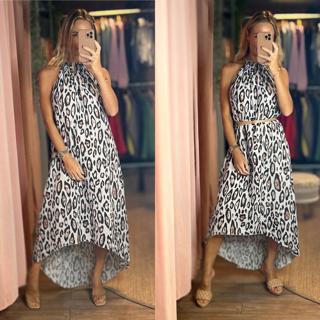 Animal Print Halter Linen Dress