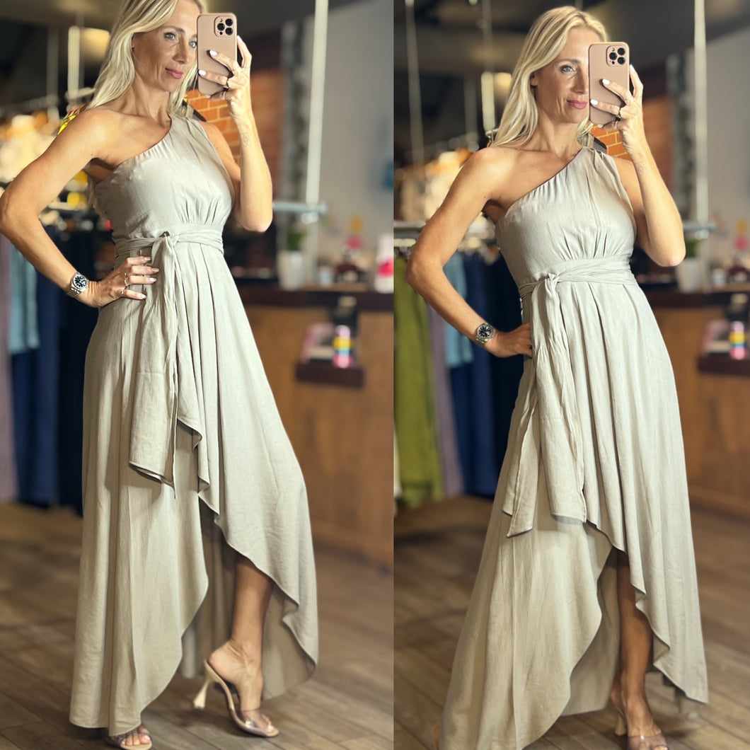 Cocoa One Shoulder Flowy Dress
