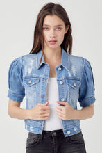 Load image into Gallery viewer, Naples Shirring Sleeve Crop Jean Jacket
