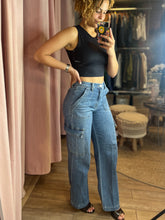 Load image into Gallery viewer, Mallory Dark Wash Denim Cargo Jeans
