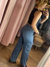 Load image into Gallery viewer, Mallory Dark Wash Denim Cargo Jeans
