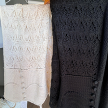 Load image into Gallery viewer, Aurora Boutique Miami Samira crochet maxi dresses in cream and black with button-front detail and intricate texture
