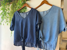 Load image into Gallery viewer, Momena Tie Front Denim Blouse
