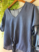 Load image into Gallery viewer, Momena Tie Front Denim Blouse
