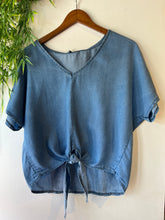 Load image into Gallery viewer, Momena Tie Front Denim Blouse
