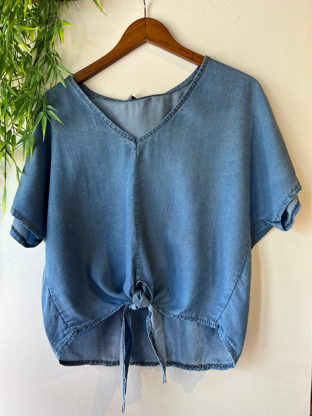 Momena Tie Front Denim Blouse