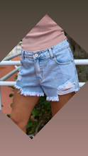 Load image into Gallery viewer, Distressed Light Washed Denim Shorts
