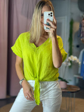 Load image into Gallery viewer, Michelle Tie Front Linen Blouse (one size fits all)
