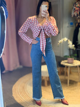 Load image into Gallery viewer, Front Knot Plaid Long Plaid Long Sleeves Crop Blouse
